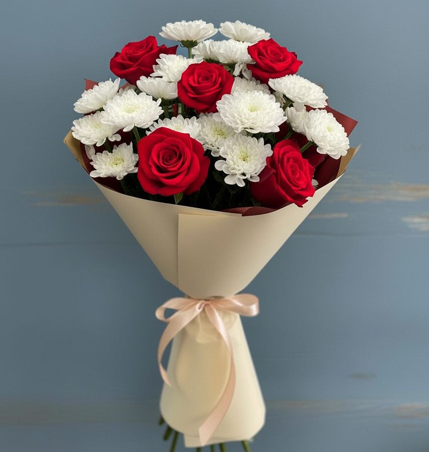 Букет цветов из: Розы и Хризантемы в Умёте