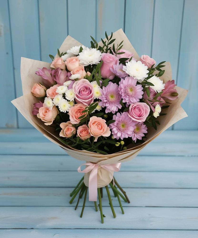 Букет цветов из: Хризантемы, Розы и Альстромерии в Умёте