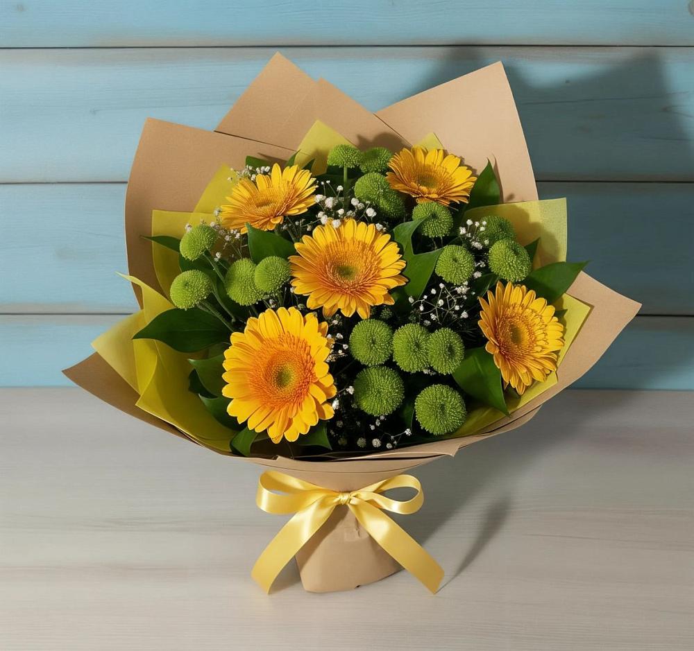 Букет цветов из: Герберы и Хризантемы в Умёте